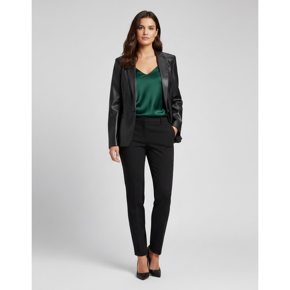Ann Taylor Factory Women's‎ Black Faux Leather Blazer Jacket Long Sleeve Size 14